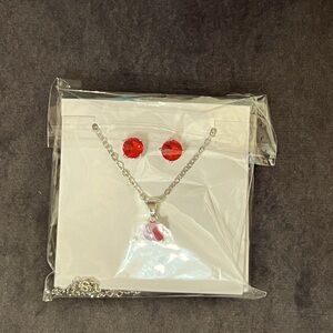 Red gem necklace and earrings